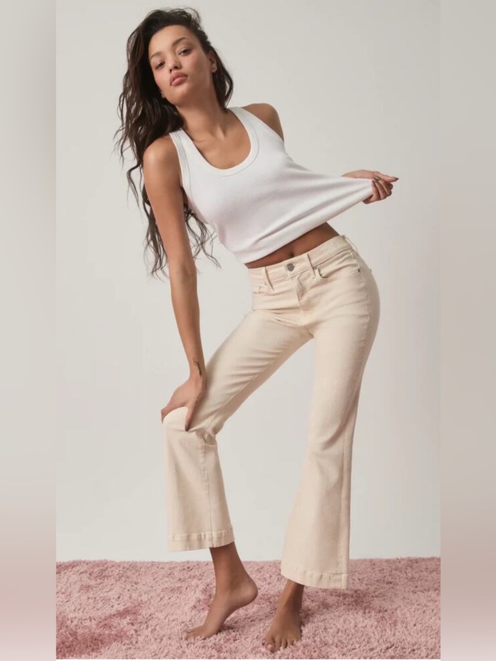 NWT Veronica Beard Carson High-Rise Ankle Flare Jeans Size 32 Ecru